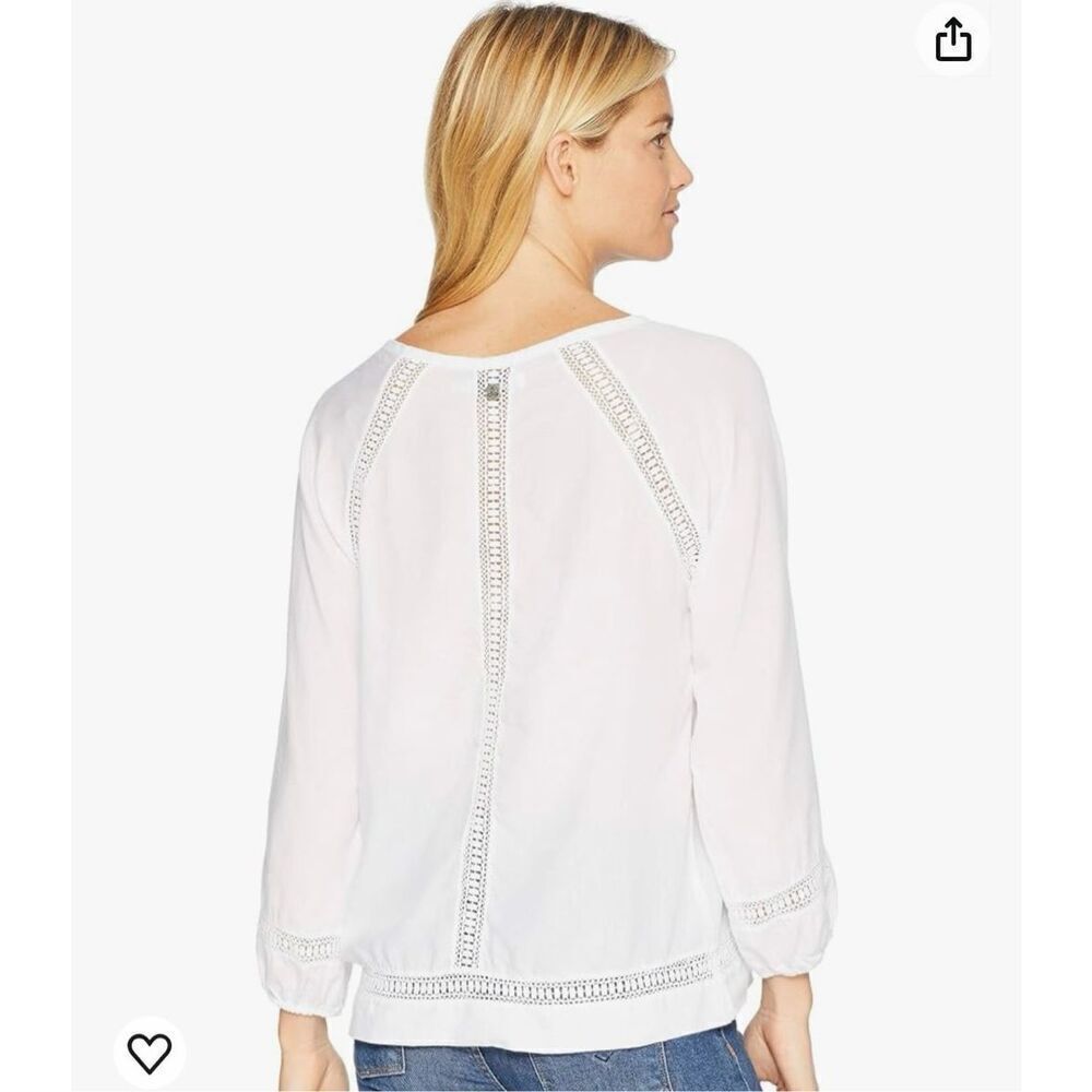 NWT Prana Women's White Tacana Peasant Crochet Boho Blouse Top Size Large
